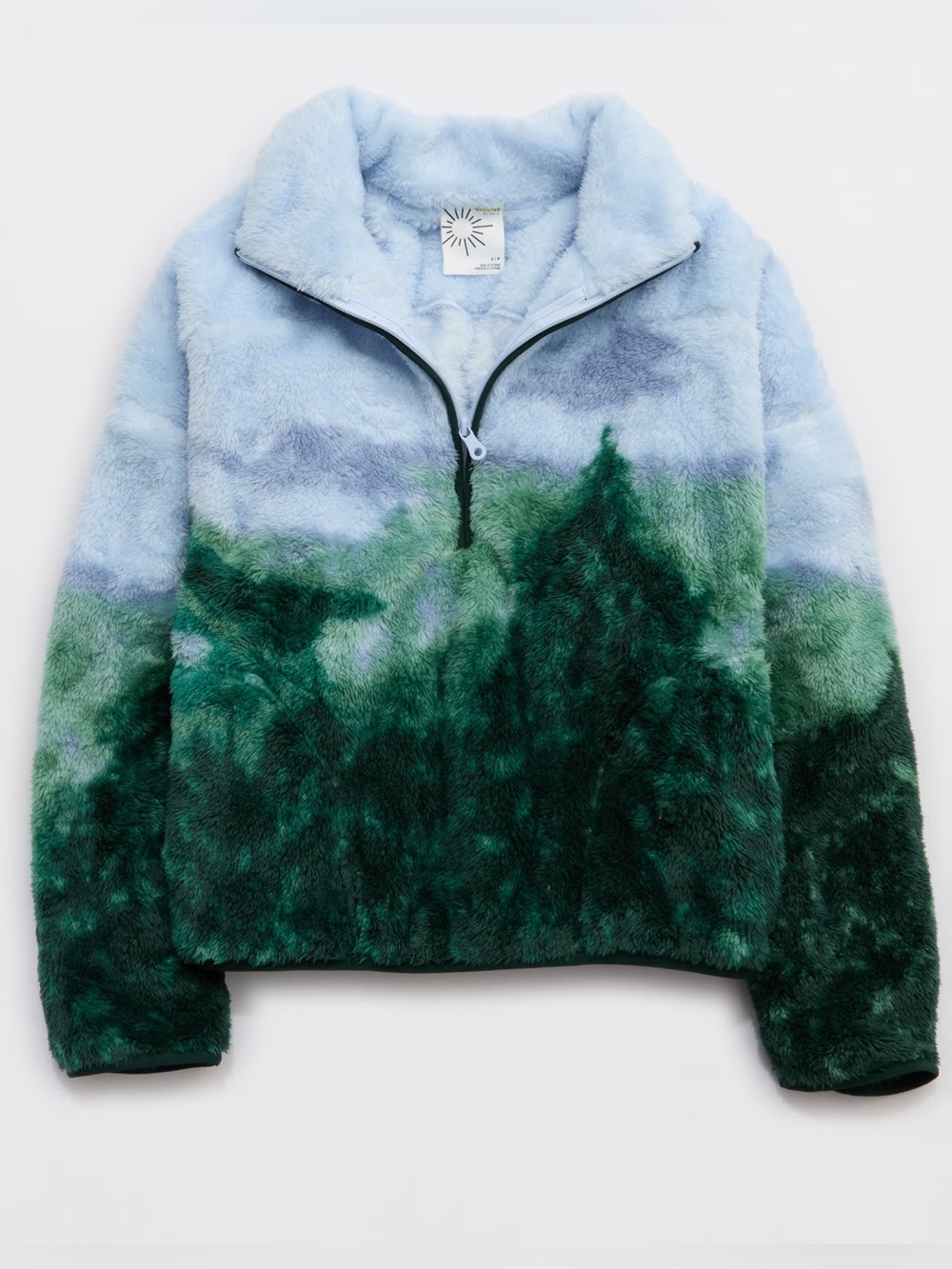 Aerie Plush Half-Zip Jacket in Sky Blue & Forest Green